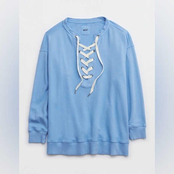 NWT Aerie Lace Up Oversized Distressed Sweatshirt - Picture 2 of 13